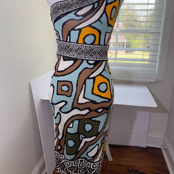 DVF Diane Von Furstenberg Societes One Shoulder 100% Silk Dress Aztec Stretch 2 - Picture 9 of 15